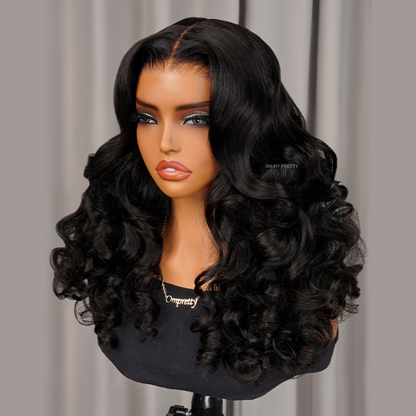 OhMyPretty Wear Go Glueless 9x6 Lace Ocean Wave Wig M Cap Pre-Bleached Tiny Knots Pre-Plucked Natural Hairline Wig 100% Human Hair