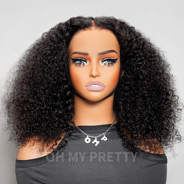 OhMyPretty Wear Go Glueless 9x6 Lace Kinky Curly Wig M Cap Pre Cut Lace with Natural Hairline Mini Knots