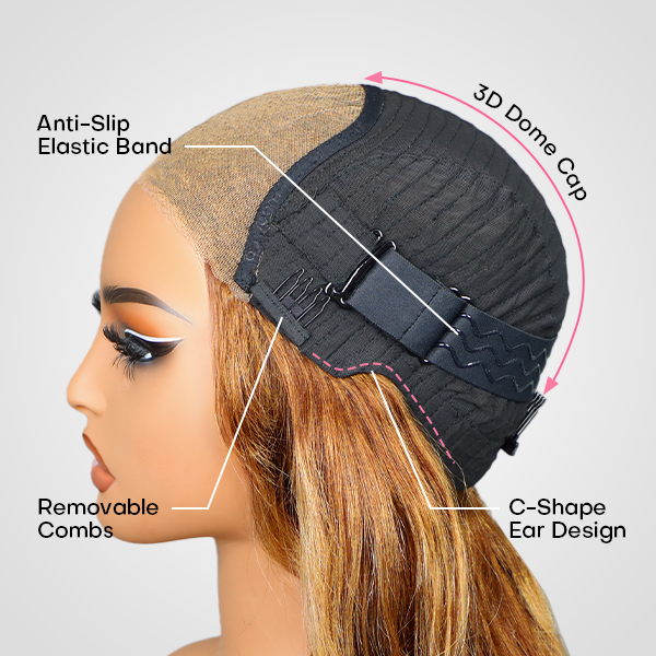 OhMyPretty Wear Go Glueless Highlight Brown Body Wave 6x4 Lace Wig With Pre-plucked Hairline Tiny Knots Pre-Cut Zig Zag Lace