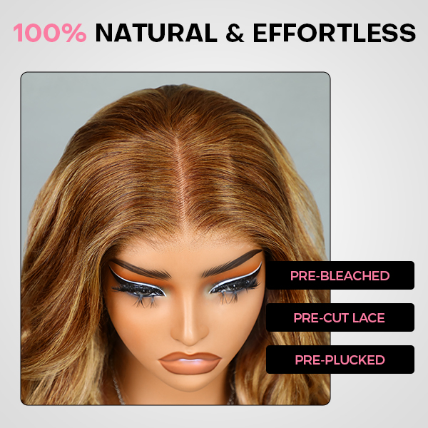 OhMyPretty Wear Go Glueless Highlight Brown Body Wave 6x4 Lace Wig With Pre-plucked Hairline Tiny Knots Pre-Cut Zig Zag Lace