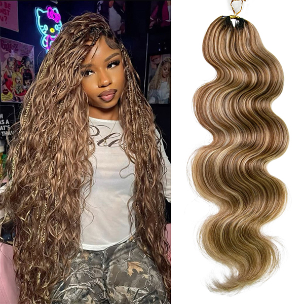 4/27 Color Highlight Brown Body Wave Crochet Human Hair Pre-Separated for Boho Braids & Miracle Knots Tangle Free & Reusable
