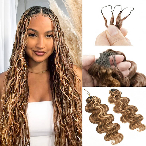 4/27 Color Highlight Brown Body Wave Crochet Human Hair Pre-Separated for Boho Braids & Miracle Knots Tangle Free & Reusable