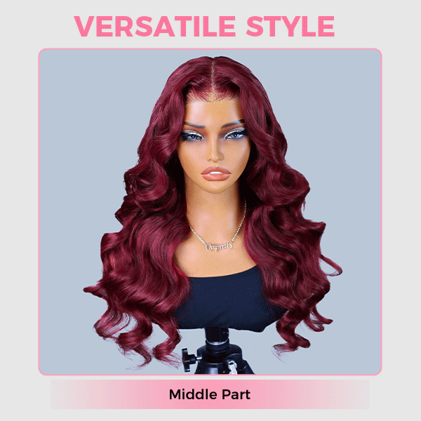 OhMyPretty Face-Framing Layers 99J Color Wear Go Upgraded Body Wave Glueless 7x5 Lace Wig With Pre-plucked Hairline