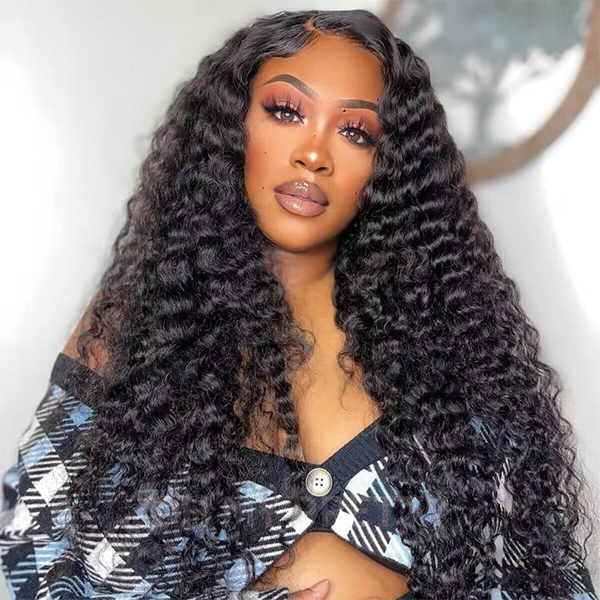 OhMyPretty Bleach Knots Glueless Deep Wave Wear Go 6x4 HD Lace Wig With Pre-Plucked Natual Hairline Pre Bleached Knots Pre-Cut Zig Zag Lace