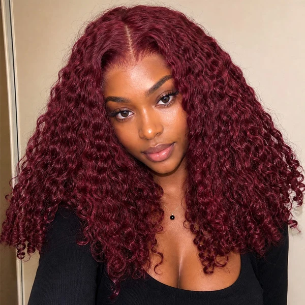 Burgundy 99J Straight/Burmese Curly/Water Wave Wigs Glueless Wear Go Wig 13x4 Lace Front Wig Fall Color Wig Flash Sale 