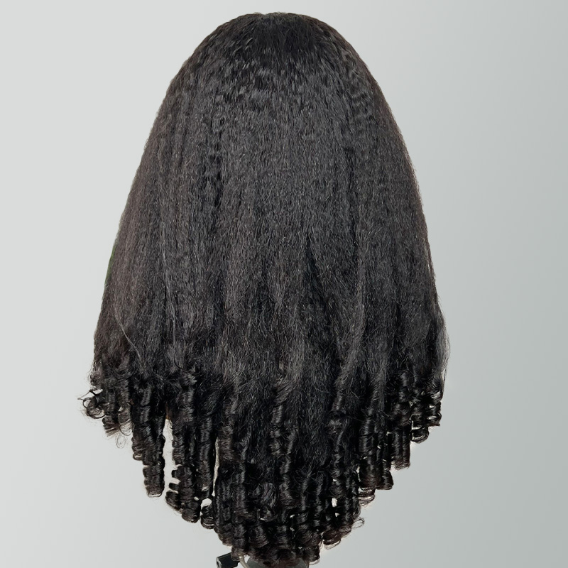 OhMyPretty Wear Go Half Wig 3 IN 1 Kinky Straight With Spiral Curly Ends Flip Over Wig For Beginner Invisible Hairline