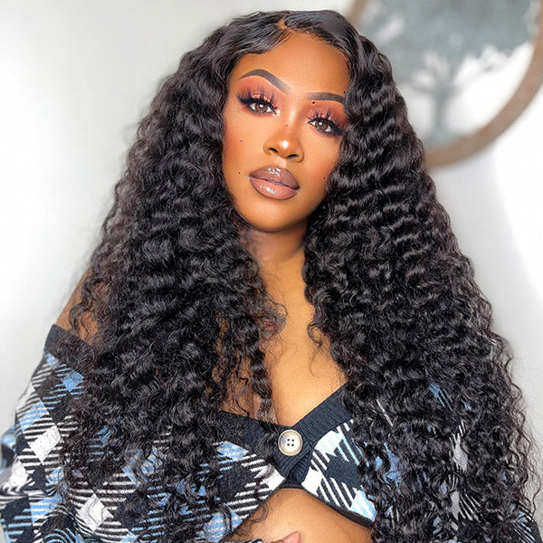 OhMyPretty Deep Wave 13x4 HD Lace Front Wig Prebleached Knots With Pre-plucked Edges