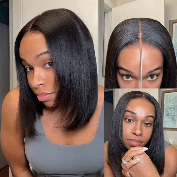 yaki straight layered bob wigs t part wig