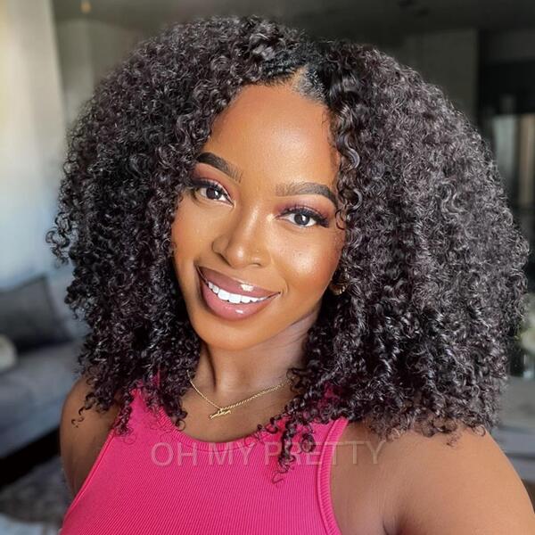 OhMyPretty V Part Wigs kinky Curly Thin Part Human Hair Wig