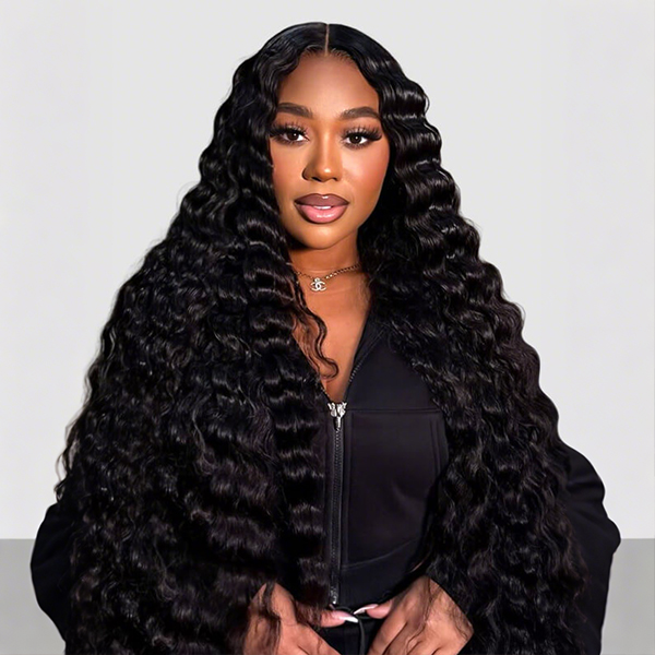 OhMyPretty Deep Wave 13x4 HD Lace Front Wig Prebleached Knots With Pre-plucked Edges