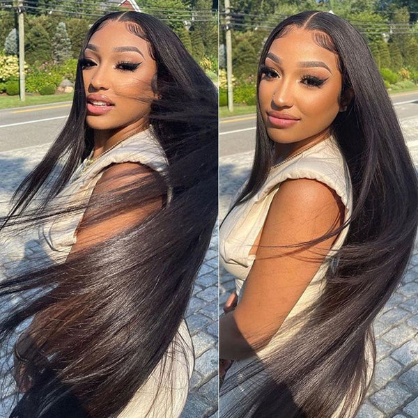 OhMyPretty Straight 13x4 HD Lace Front Wig Prebleached Knots With Pre-plucked Edges