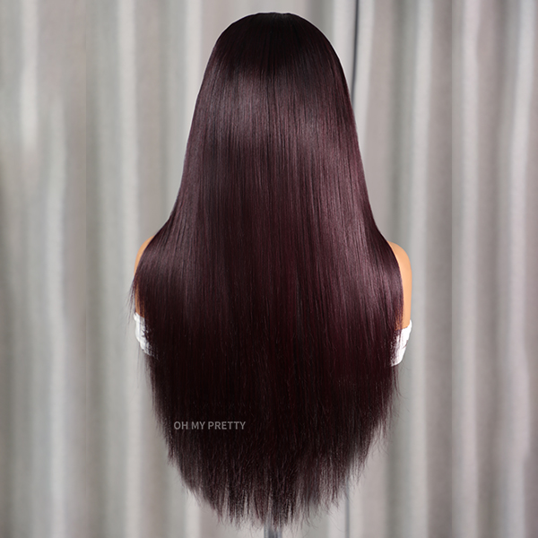 Blackcurrant Brunette 7x5 Lace Wear Go Glueless Layered Straight Human Hair Wig Dark Burgundy
