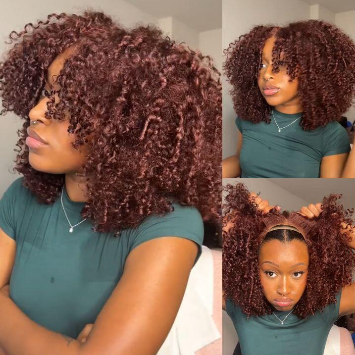 14Inch Wear Go Glueless Reddish Brown Color Kinky Curly 7x5 Lace Wig With Pre-plucked Hairline Flash Sale