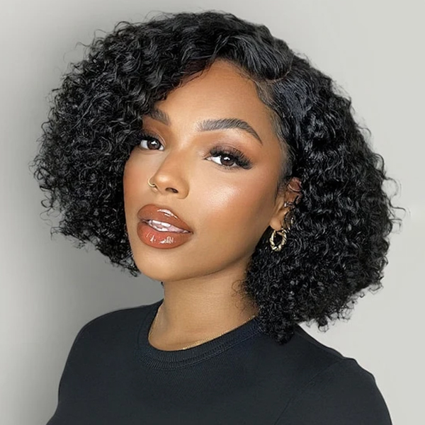 OhMyPretty Super Bob Kinky Curly 6x4 HD Lace Glueless Short Wig Wear Go 100% Human Hair Beginner Friendly