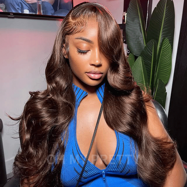 Face-Framing Layers #4 Dark Brown Colored Body Wave Wear Go Wig 6x4 Lace Closure 180% Glueless Color Wig