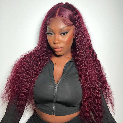 Burgundy 99J Straight/Burmese Curly/Water Wave Wigs Glueless Wear Go Wig 13x4 Lace Front Wig Fall Color Wig Flash Sale 