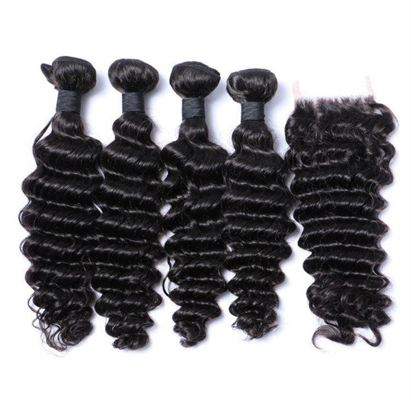 Deep Curly Hair 4*4 Lace Closure with 3 Bundles