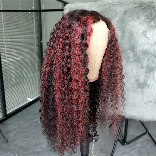 1B/99J Burgundy Highlight Water Wave Lace Front Wig With Pre-plucked Edges