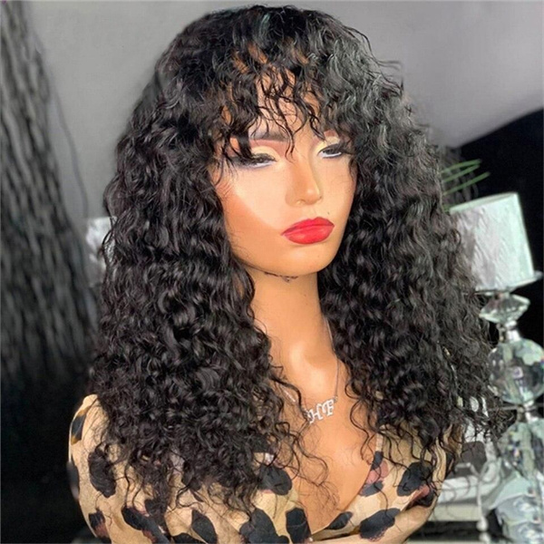 Water Wave Human Hair Wig With Bang