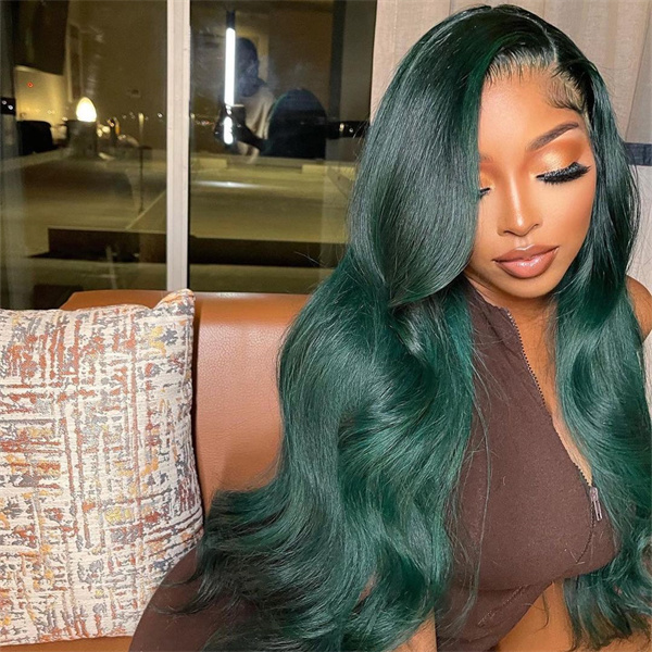 Deep Green Body Wave Lace Front Wig With Pre-plucked Edges