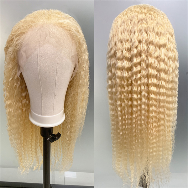 #613 Blonde kinky Curly Lace Front Wig with Pre-plucked Edges