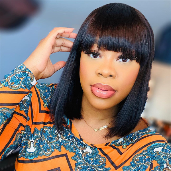 OhMyPretty Short Straight Bob Wig With Wispy Bangs