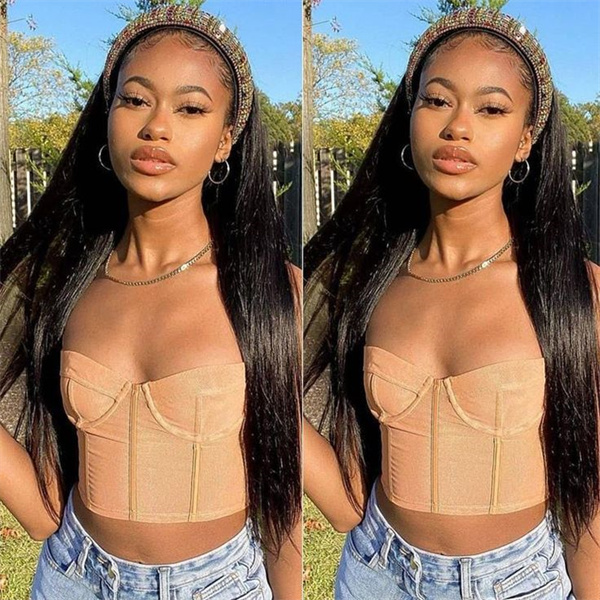 Straight Human Hair Headband Wig