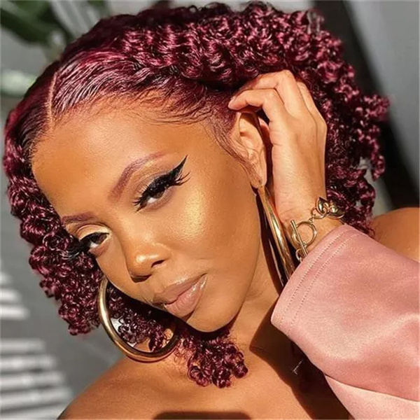 Burgundy Kinky Curly Lace Front Wig With Pre-plucked Edges