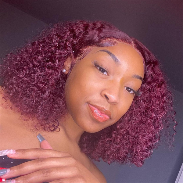 Burgundy Kinky Curly Lace Front Wig With Pre-plucked Edges