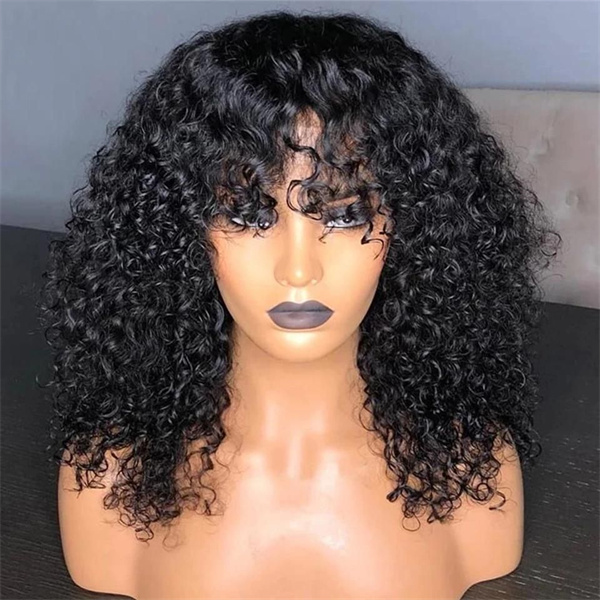 Kinky Curly Human Hair Wig With Bang