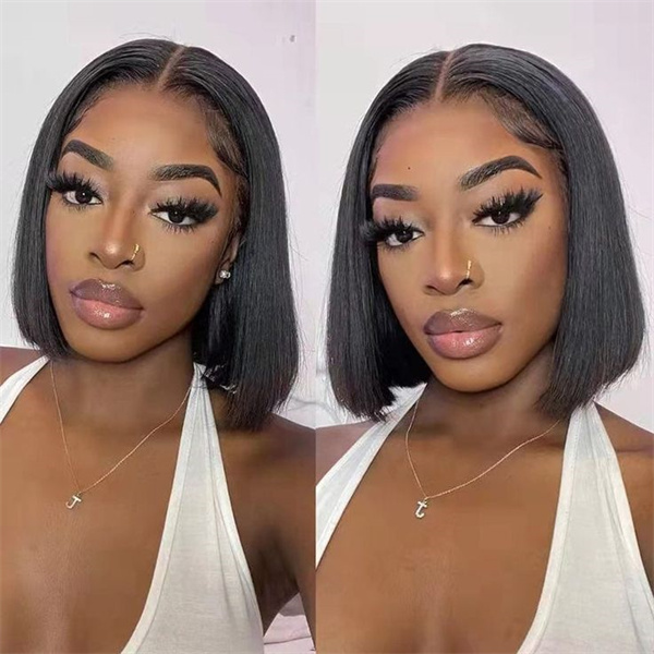 OhMyPretty Short Straight Bob Wig Bob Human Hair Lace Wigs