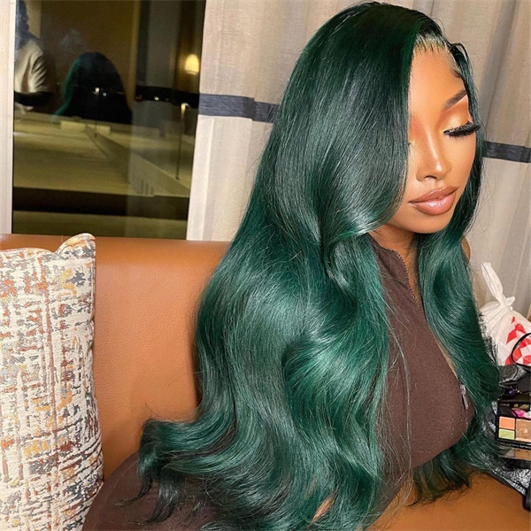Deep Green Body Wave Lace Front Wig With Pre-plucked Edges