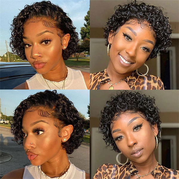 Short Curly Pixie Cut Bob Human Hair 13*4 Lace Frontal wig