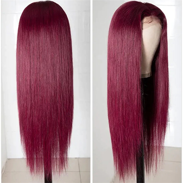 Burgundy 99J Straight Lace Front Wig With Pre-plucked Edges