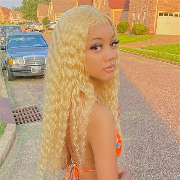 #613 Blonde Deep Curly Lace Front Wig With Pre-plucked Edges