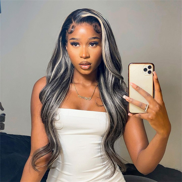 Platinum Blonde Highlights Straight Lace Front Wig Human Hair Wigs